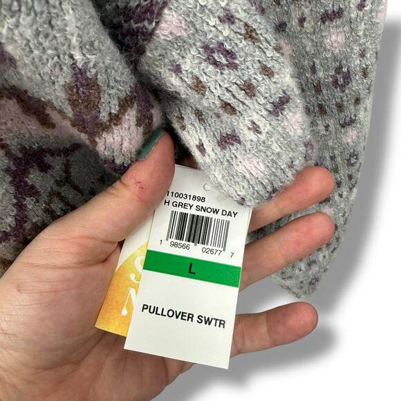 NEW Sugar Moon Quarter Zip Sweater gray Purple Winter Print Size Large Knit - Picture 11 of 11